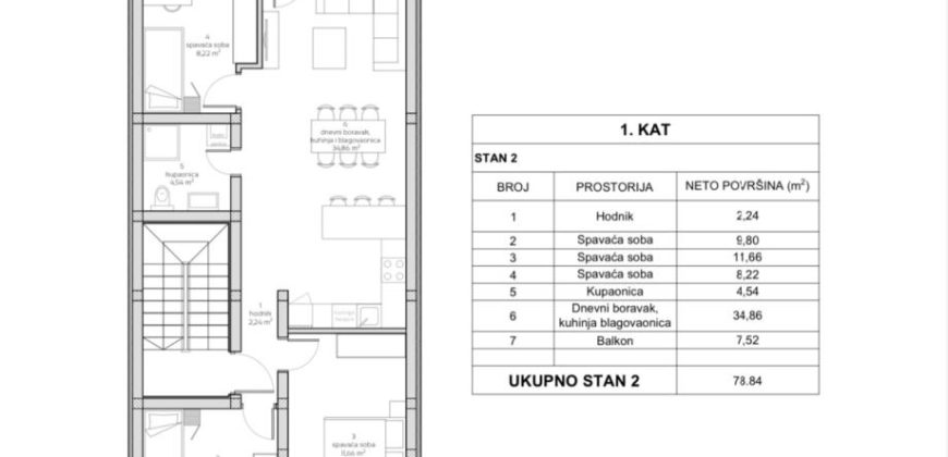 OSIJEK, USKE NJIVE, 4-sobni stan na 1.katu+PARKING,NOVOGRADNJA