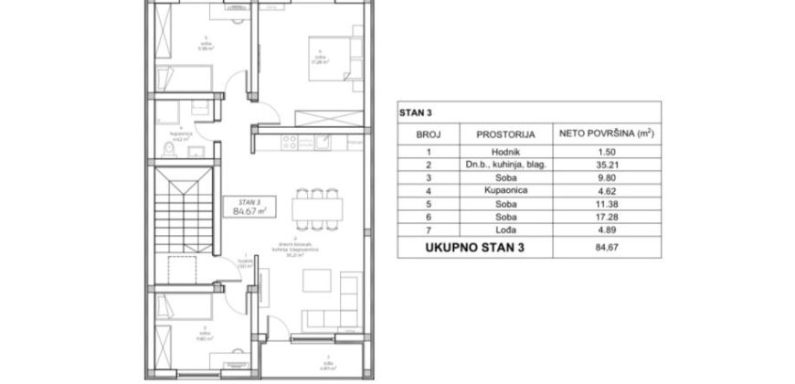 STAN OSIJEK, DONJI GRAD, 4-soban stan u izgradnji   84,67m2   *** 2.KAT+PARKING