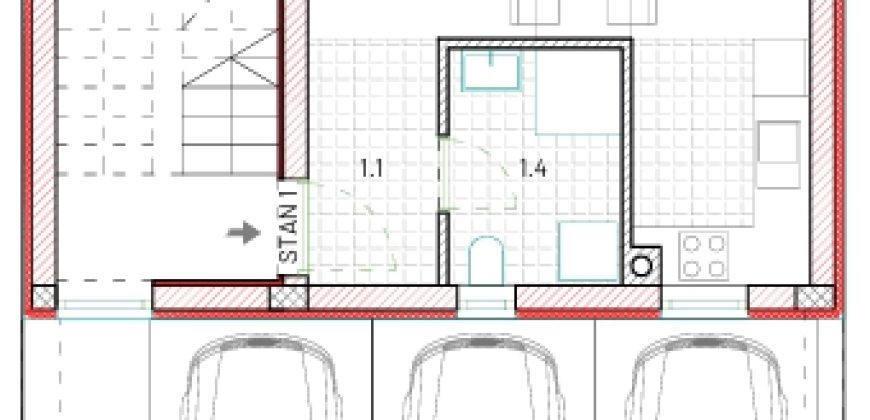 STAN OSIJEK RETFALA, dvosoban stan u prizemlju 44,69m2+NATKRIVENI PARKING